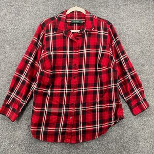 Lauren Ralph Lauren Shirt Womens 1X Red Plaid Flannel Button‎ Up Outdoor Hiking
